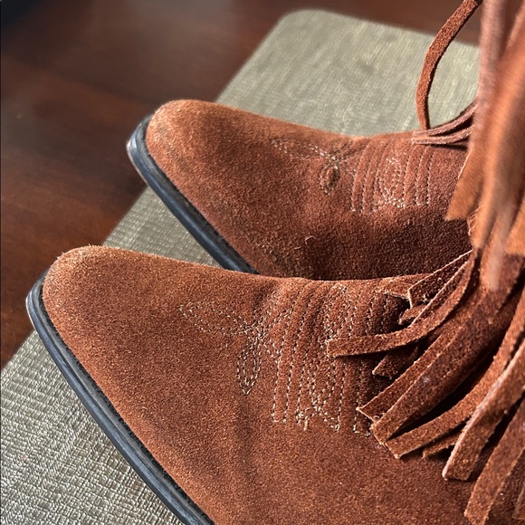 Shyanne Brown Suede Fringe Western Ankle Boots - Picture 5 of 9